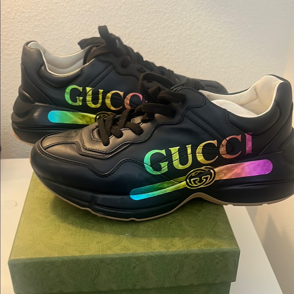 Gucci Black Sneakers with Rainbow Accents